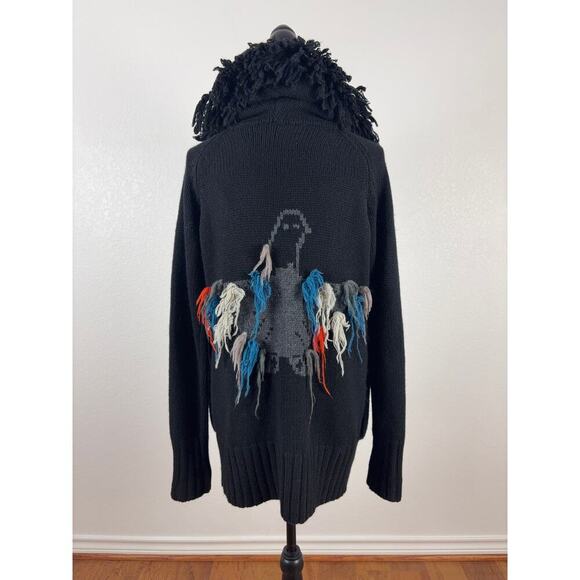B45 Zadig & Voltaire Hoodie Cardigan Sweater Bird Fringe Alpaca Wool OS Grunge - Picture 4 of 7